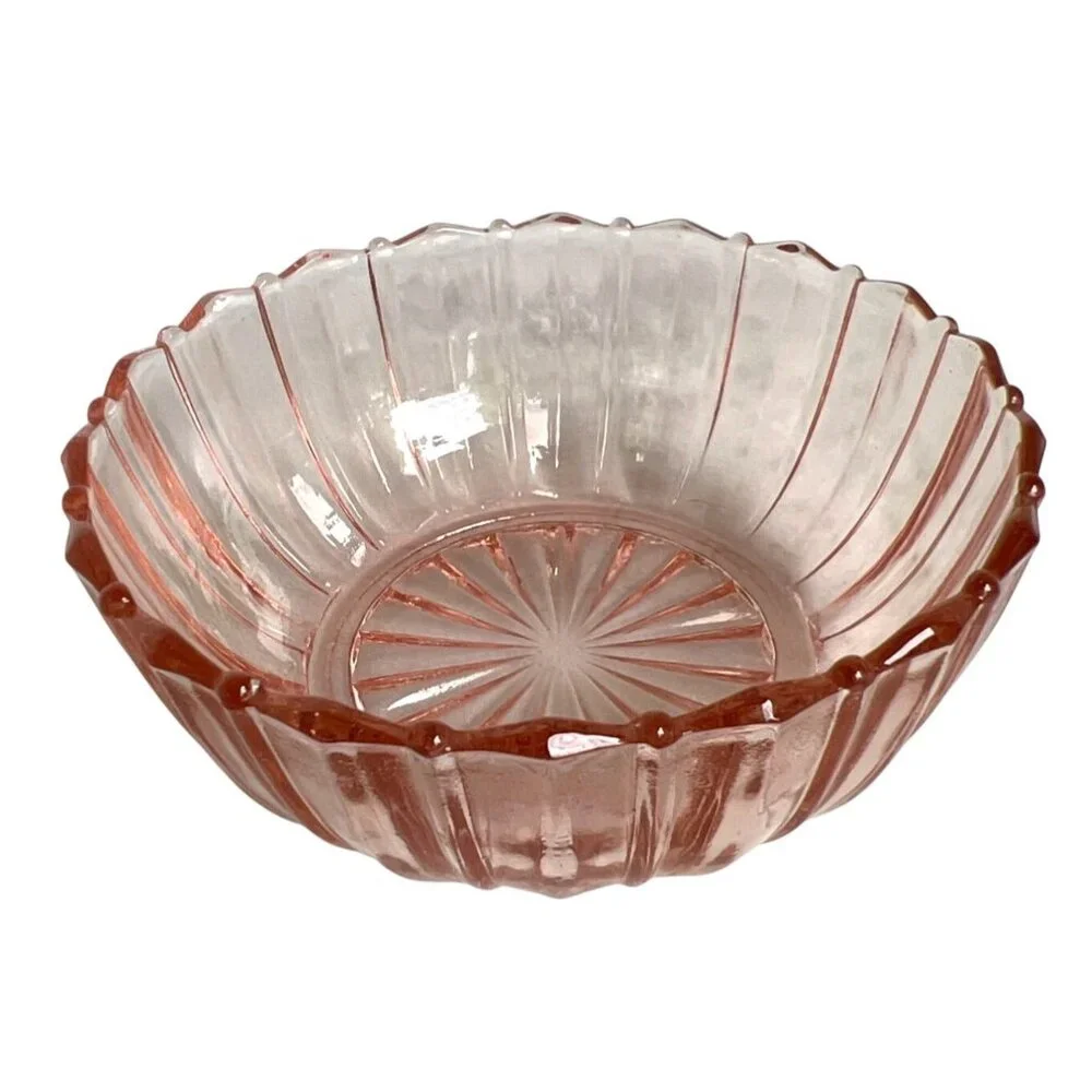 Vintage Pink Salmon Depression Glass Dessert‎ Bowl Anchor Hocking Fortune Ribbed